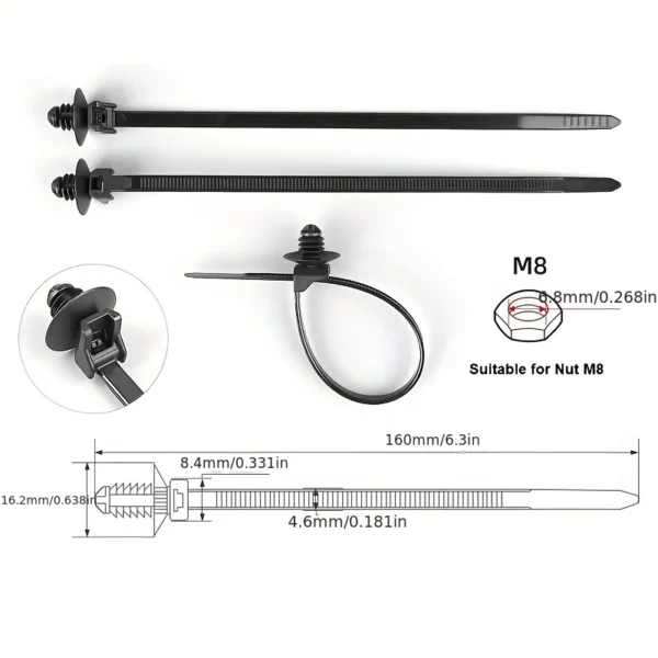 100pcs Durable Black Nylon Car Mount Wire Ties